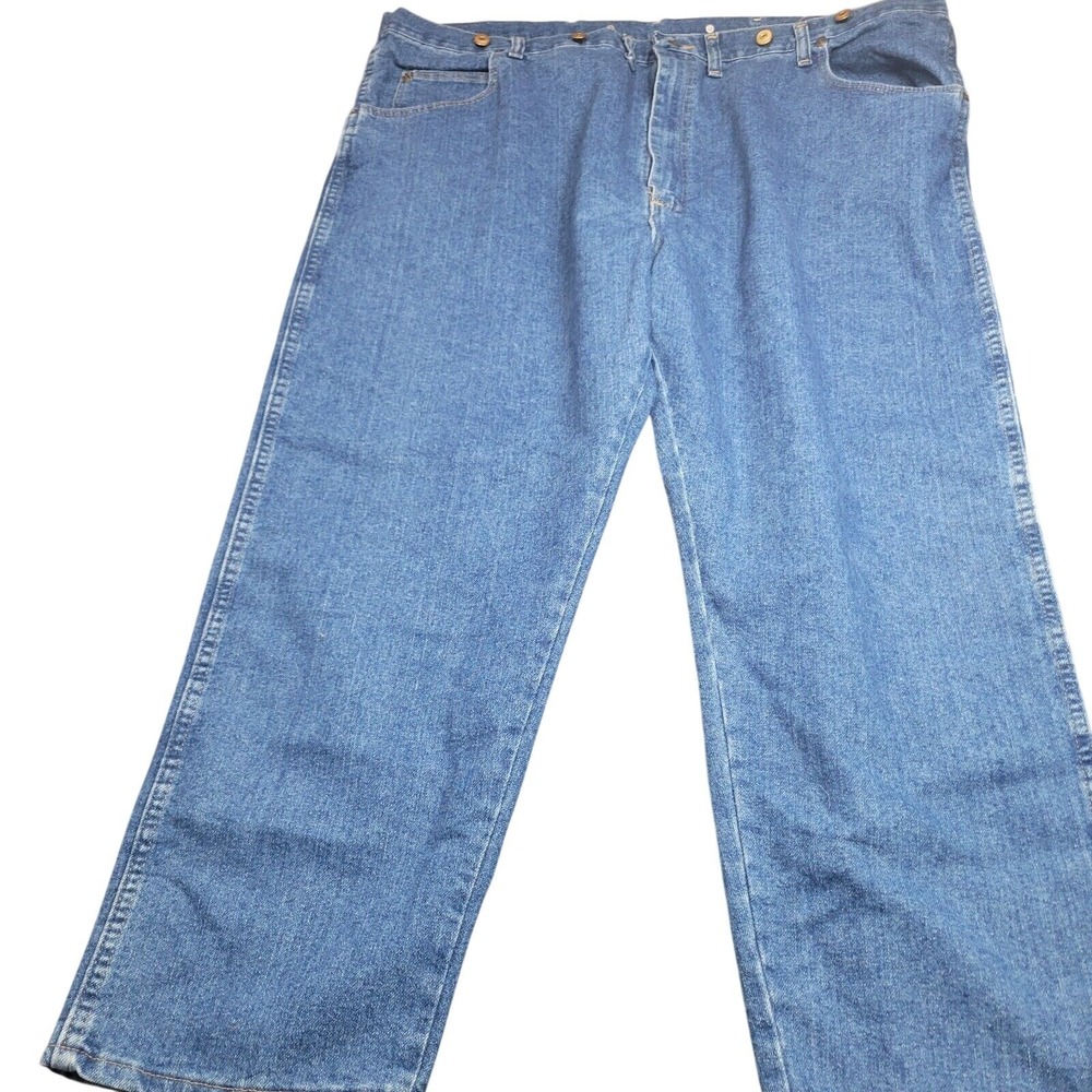 Vtg Wrangler Jeans Mens 48x28 Blue Suspender Buttons Comfort Workwear Pants